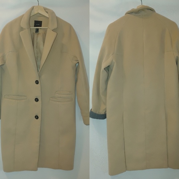 Forever 21 Jackets & Blazers - Forever 21 Au Revoir Overcoat Longline Car Coat Neutral Tan Single Breasted‎
